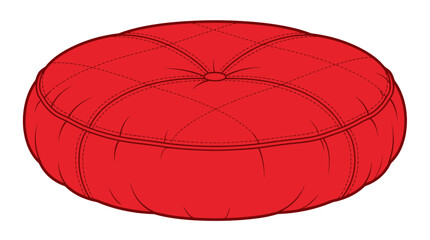 Naklejka premium Red Round Floor Cushion Tufted Modern Furniture Isolated White Background