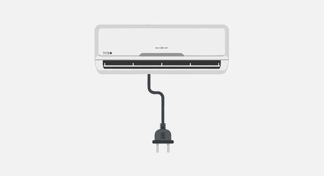 Modern wall mounted air conditioning unit plugged in.