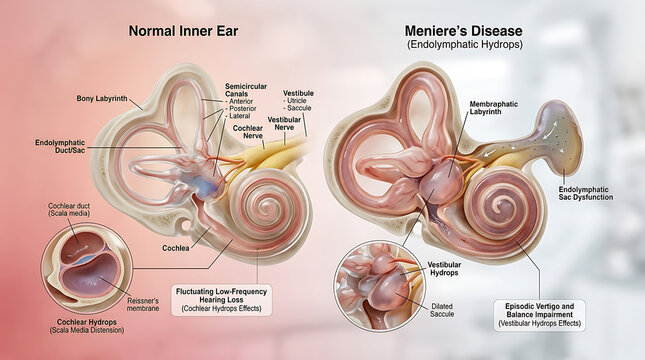 Transparent Human Inner Ear with Meniere's Disease and Endolymphatic Hydrops Fluid Distension