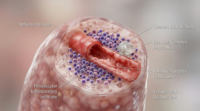 Transparent Human Venule with Venulitis and Immune Complex Inflammatory Endothelial Injury