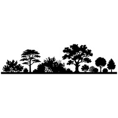 Fototapeta premium Forest Trees Silhouette Border - Panoramic Woodland Horizon Landscape SVG Vector Clipart