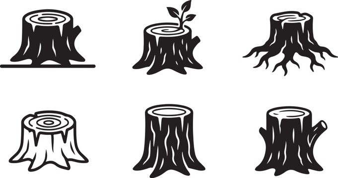 Six different types of tree stumps illustration Vector