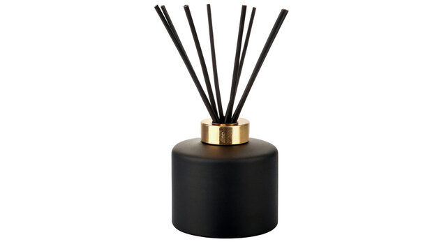 Modern luxury black glass home fragrance reed diffuser isolated on a transparent background