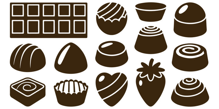 Chocolate bar, praline, truffle and sweet candy black and brown glyph icon