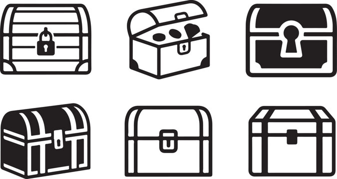 Six different pirate treasure chest icons with various styles and locks Vector
