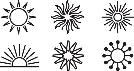 Set of six different sun and solar system icons in black and white Vector © Runa