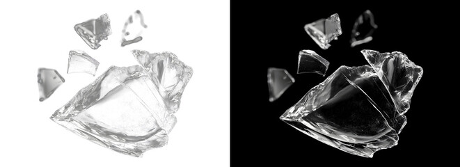Naklejka premium Collection of small and large transparent shattered glass shards isolated for editing