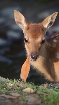 Cute Baby Deer Walking Through Nature