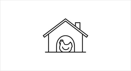 Simple Line Art Icon of a Chicken Coop with a Chicken Inside. © Inti