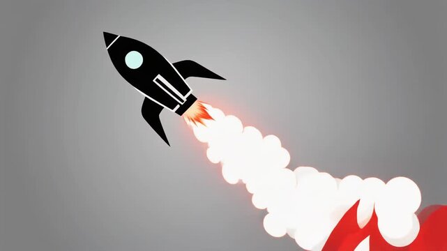 上に向かって発射され光る赤いゴールテープを切る洗練されたロケットの成功イメージ