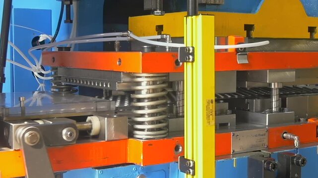 Watch as powerful machinery expertly shapes metal sheets into precise parts for air conditioning units. Intricate process showcases craftsmanship driven by advanced technology in factory setting.