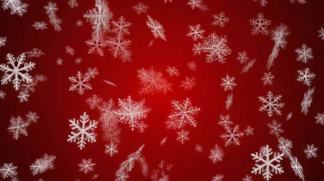 swirling snowflakes against red background animation