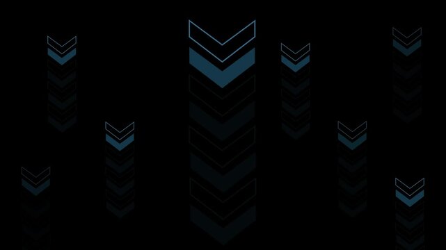 Dark abstract background with glowing chevron shapes and vertical light patterns animation