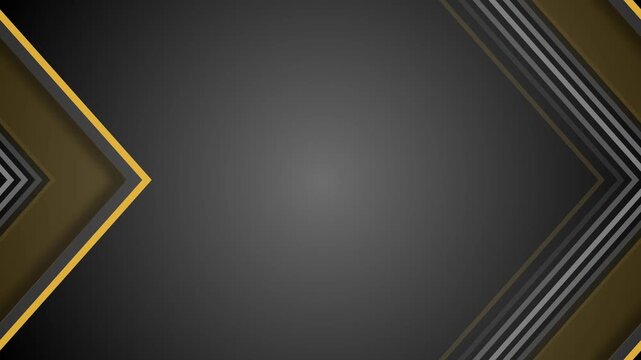 Abstract dark background with layered chevron arrow shapes and accent lines animation