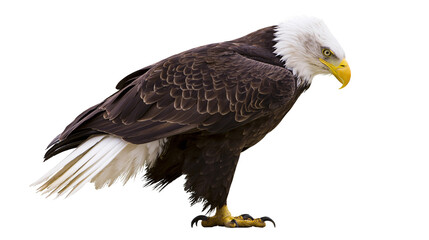 Obraz premium Bald eagle with white head and tail feathers perched