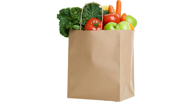 Brown paper grocery bag filled with fresh fruits and vegetables