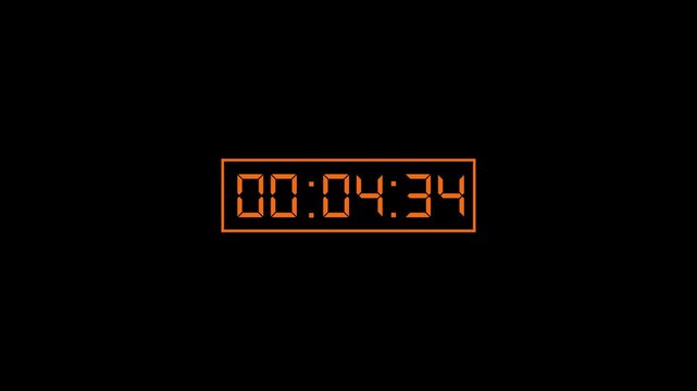 A beautiful new orange digital countdown 05 minute to 0 second icon animation.Abstract five minute to zero second digital countdown icon animation.