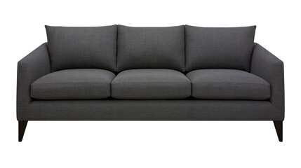 Fototapeta premium Modern Charcoal Gray Fabric Three-Seater Sofa with Square Arms