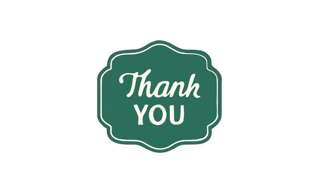 Green scalloped label with white script block text thank you message, suitable for expressing gratitude in various designs or projects.