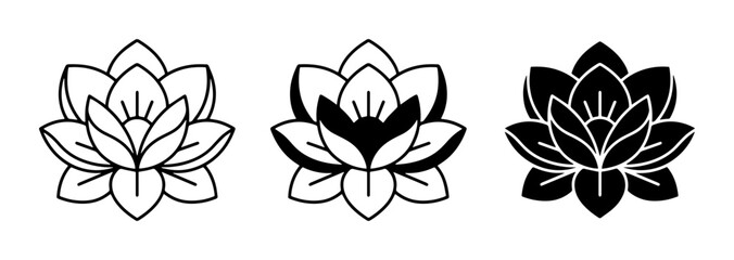 Obraz premium Lotus Flower Icons, Minimalist Floral Vector Graphics, Zen Symbol Set, Sacred Geometry Art