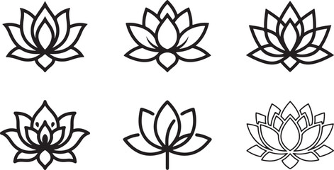 Fototapeta premium Black and white lotus flower vector icons set with different styles Vector