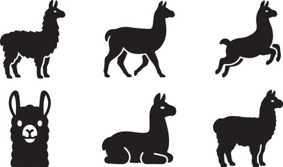 Fototapeta premium Black silhouette llamas in various standing and sitting poses Vector