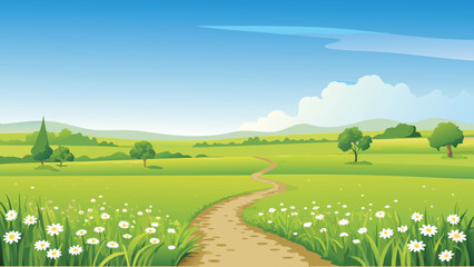 Rolling green hills with winding path vector illustration © PUNNABEGUM