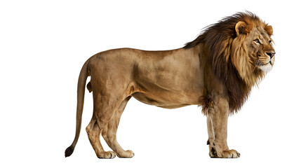 Majestic male lion with full mane standing profile view © Isabel