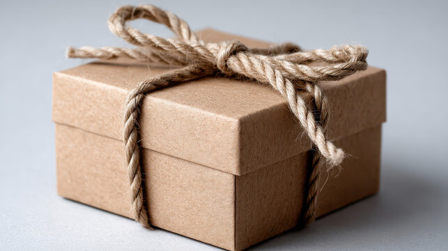 Close-Up Detail of Twine Bow on Kraft Box