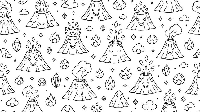 Volcanic Eruption Pattern with Lava and Clouds Design.
