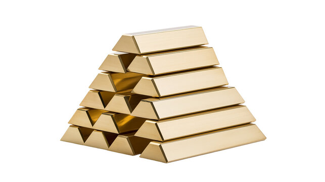 Stacked gold bars pyramid shape shiny metallic