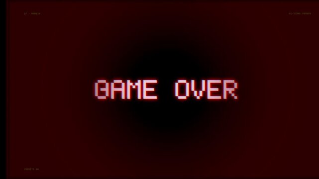 game over screen, retro arcade style, glitch effect, failure, end sequence, digital distress, retro gaming