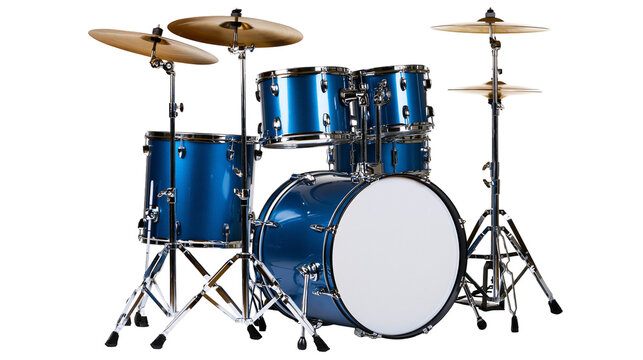 Blue drum kit with cymbals and stands