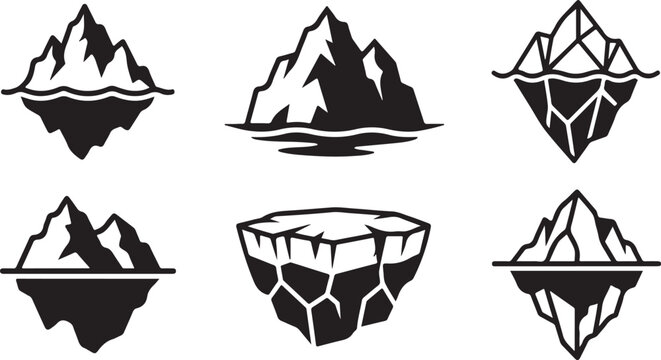 Iceberg and ice mountain vector illustrations set with water Vector