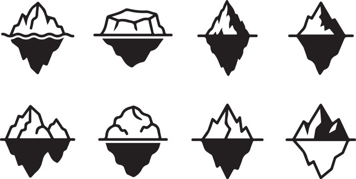 Icebergs floating in ocean water with varying shapes and sizes Vector