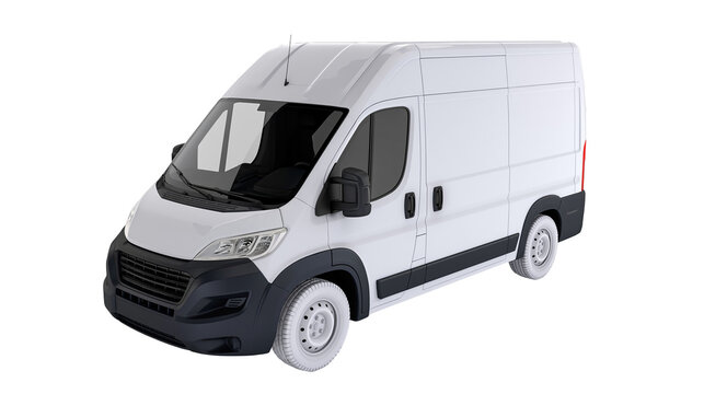 White panel van with black trim and tinted windows