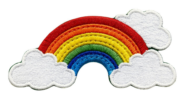 Embroidered rainbow arc with clouds patch