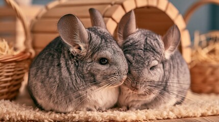 Naklejka premium Adorable Chinchillas Snuggling Together in Comfort