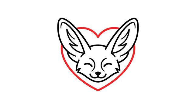 Fennec fox head inside red heart line logo.