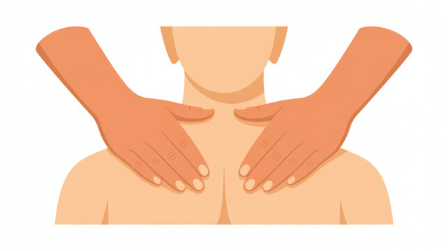 Close up of hands performing a relaxing shoulder and neck massage on a person to relieve tension and stress in a professional spa environment.