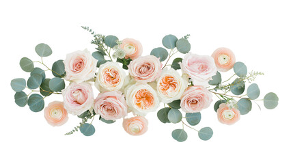 Soft pink and cream roses with eucalyptus leaves arrangement © Michal