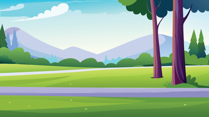 Fototapeta premium Cartoon landscape with mountains trees and a winding path