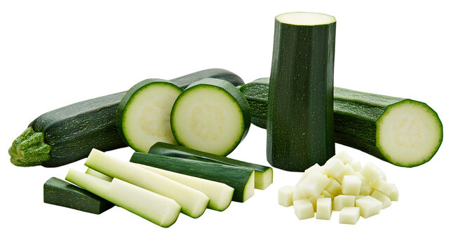Whole and cut zucchini squash with diced pieces