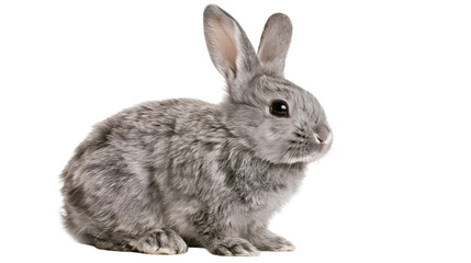 Obraz premium Fluffy grey rabbit sitting on white