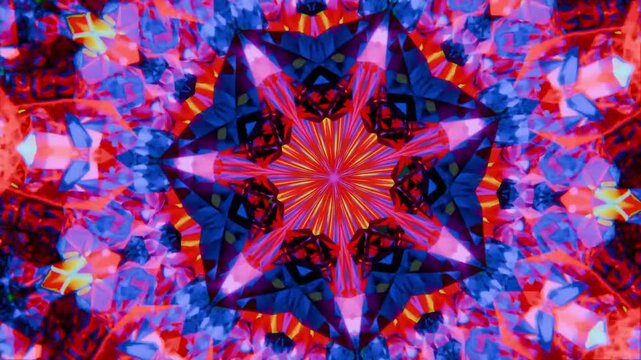 Playing center radial mandala shifting onscreen through star cores and petals to loop, with crystal