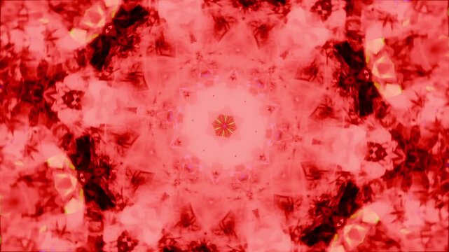 Playing, fullframe red mandala evolving onscreen, showing pink core, void, rings, lime flecks