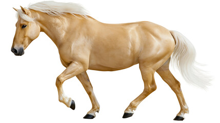 Palomino horse with white mane and tail trotting © Michal