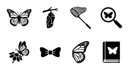 Butterfly Icons Set, Insect Life Cycle Vector Graphics, Nature Study Elements, Entomology Collection © Mobarok