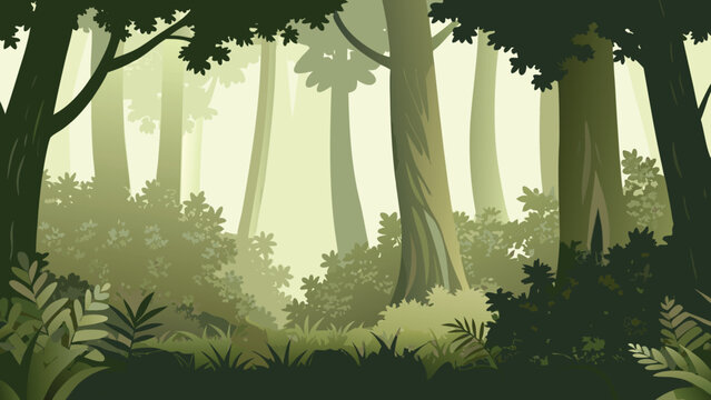 Dense forest scene a lush vector illustration in green tones
