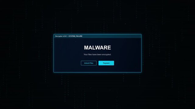 Computer screen displays a digital malware warning popup with glitch effects, cyberpunk aesthetic